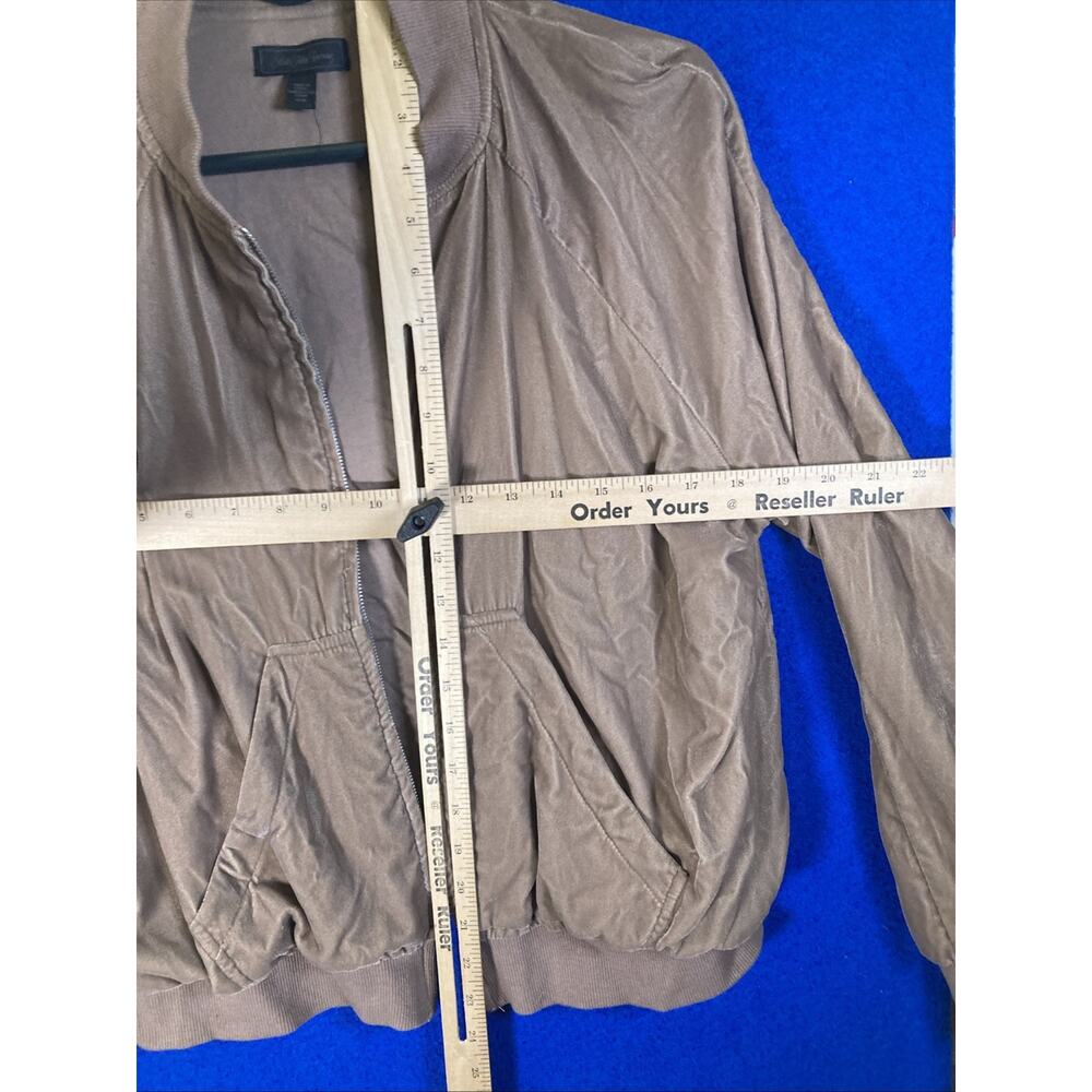 Saks Fifth Avenue Velour Bomber Jacket Womens Medium Brown Super Soft Zip Up - Picture 8 of 15